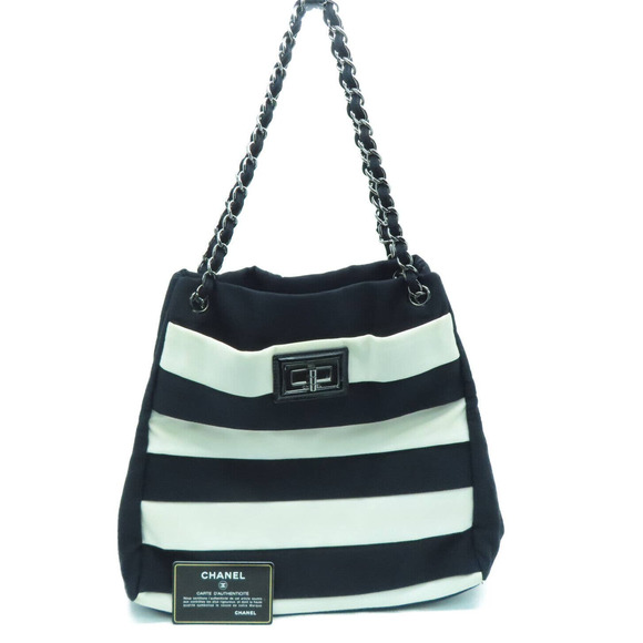 💎✨Beautiful✨💎 Chanel Black and White Striped Reissue Tote Shoulder Bag